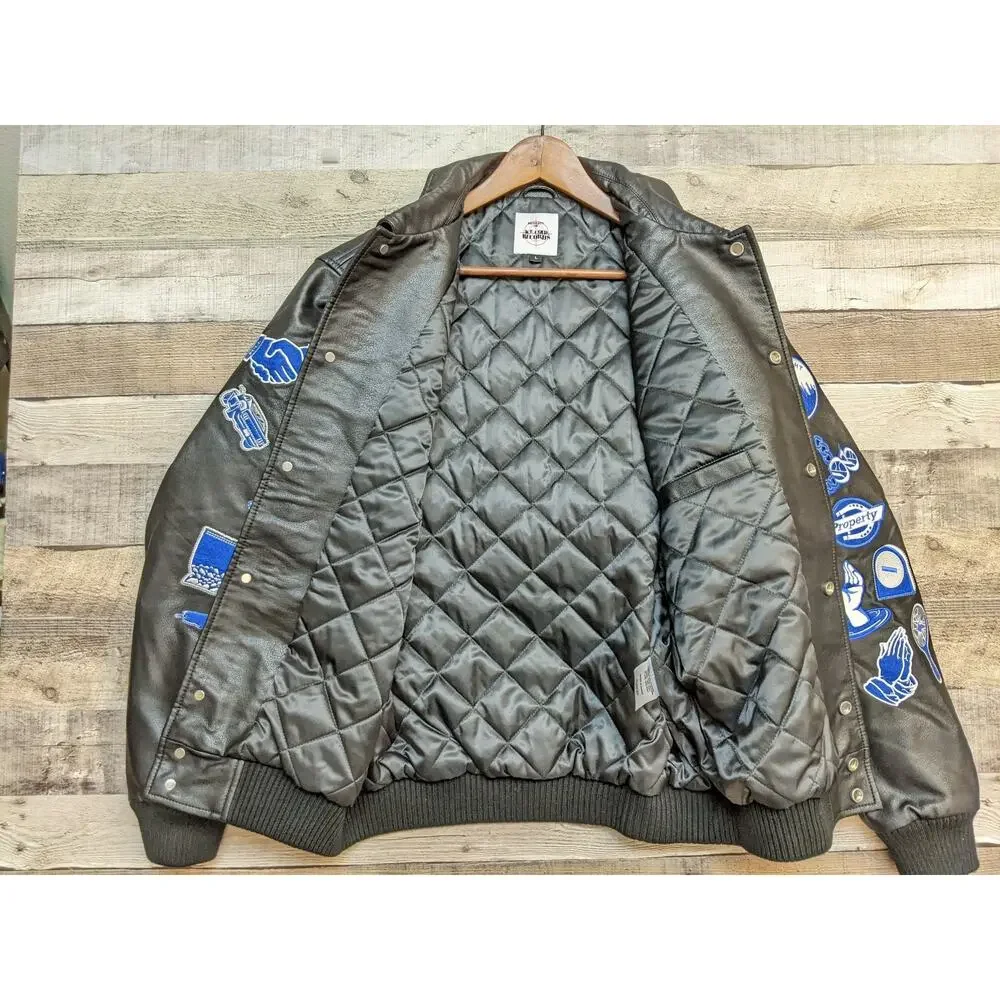 Ice Cold Records ICB Mens Jacket L Faux Leather Black Generational Curse, New